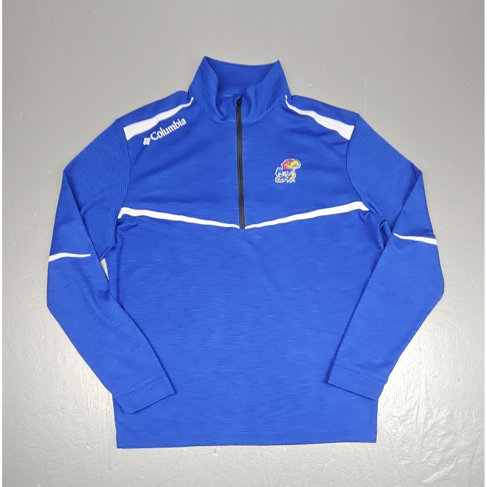 Columbia Kansas KU Jayhawks Golf Pullover Mens Medium Blue Qt Zip Long Sleeve
